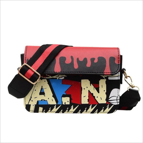 

2019 new summer fashion contrast color graffiti lady small square bag simple diagonal cross bag woman designer luxury handbags purses