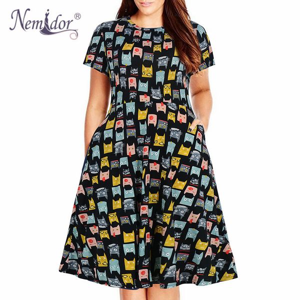 nemidor women casual o-neck short sleeve 50s party a-line dress vintage print midi plus size 8xl 9xl swing dress with pockets, Black;pink
nemidor women casual o-neck short sleeve 50s party a-line dress vintage print midi plus size 8xl 9xl swing dress with pockets, Black;pink
