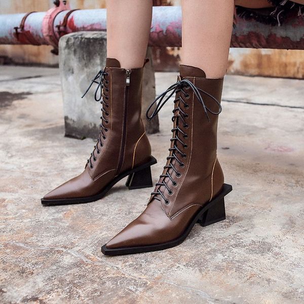 ins fashion pointed toe mid-calf boots lace up knight boots winter leather shoes women, Black
ins fashion pointed toe mid-calf boots lace up knight boots winter leather shoes women, Black