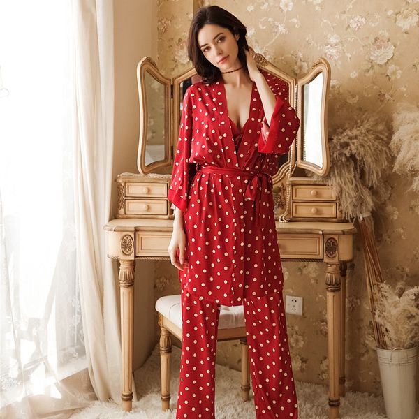 qweek summer new comfortable cardigan pyjamas dots print satin pajamas spaghetti strap robe sleepwear women four-piece set, Black;red
qweek summer new comfortable cardigan pyjamas dots print satin pajamas spaghetti strap robe sleepwear women four-piece set, Black;red