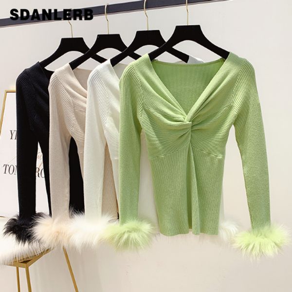 cross bow v-collar sweater women fur cuff long sleeve tight body sweater ladies elastic jumper femme top, White;black
cross bow v-collar sweater women fur cuff long sleeve tight body sweater ladies elastic jumper femme top, White;black
