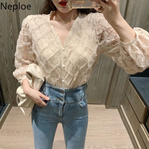 neploe women lace shirt korean long sleeve v-neck blusas 2020 spring single breasted elegant fashion blouses 59115, White
neploe women lace shirt korean long sleeve v-neck blusas 2020 spring single breasted elegant fashion blouses 59115, White