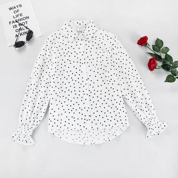 new autumn women chiffon blouses casual loose dot single-breasted shirt lapel ruffles sleeve ladies 2019 bluzki damskie, White
new autumn women chiffon blouses casual loose dot single-breasted shirt lapel ruffles sleeve ladies 2019 bluzki damskie, White