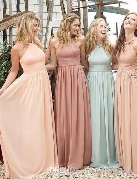 2019 halter a-line long chiffon bridesmaids dresses sweep train customized sleeveless vestidos de bridesmaid prom party gowns honor of maid, White;pink
2019 halter a-line long chiffon bridesmaids dresses sweep train customized sleeveless vestidos de bridesmaid prom party gowns honor of maid, White;pink