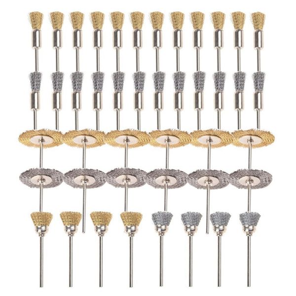 

44 pieces mini wire brush wheel cup brass steel wire brush set 1/8inch (3mm) shank for power dremel rotary tools polishing buffi