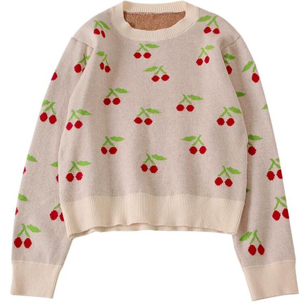 autumn short section loose sweet cherry pullover sweater women, White;black
autumn short section loose sweet cherry pullover sweater women, White;black
