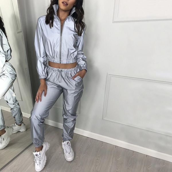 women casual fashion reflective long sleeve crop + pants sport set 2 piece running tracksuit for female jogging clothes, Black;blue
women casual fashion reflective long sleeve crop + pants sport set 2 piece running tracksuit for female jogging clothes, Black;blue