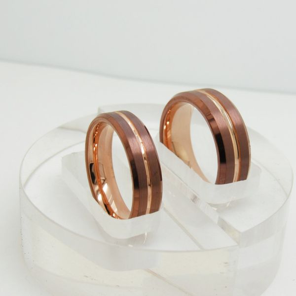 6mm coffee / chocolate and rose gold plated tungsten rings for women, Silver