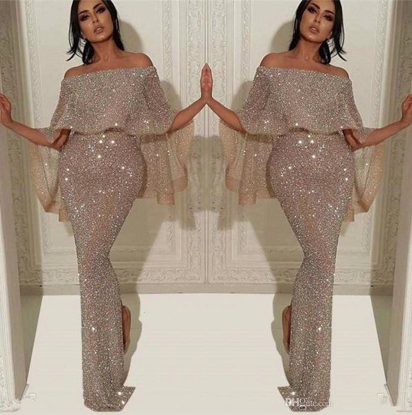 sparkly sequins mermaid long evening dress 2020 arabic bateau neck off the shoulder slit pageant formal party prom gowns bc1019, Black;red