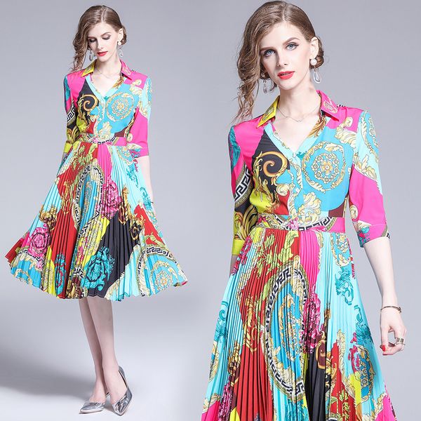 new womens classic floral print button front lapel neck empire waist pleated runway dress office ladies slim elegant party dresses, Black;gray
new womens classic floral print button front lapel neck empire waist pleated runway dress office ladies slim elegant party dresses, Black;gray