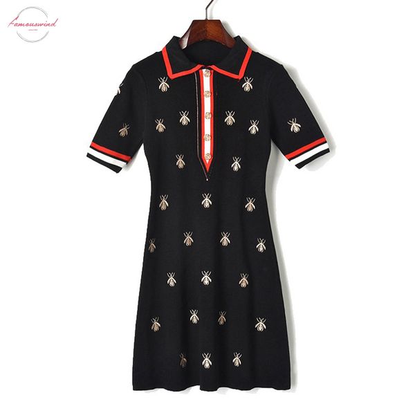 fashion designer women contrast turn down collar bees embroidery knitted dresses button short sleeve runway embroidery dress, Black;gray
fashion designer women contrast turn down collar bees embroidery knitted dresses button short sleeve runway embroidery dress, Black;gray