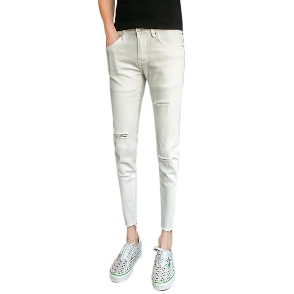 2019 new spring and summer stretch knee hole nine points jeans korean version was thin high waist feet tight pencil pants, Blue
2019 new spring and summer stretch knee hole nine points jeans korean version was thin high waist feet tight pencil pants, Blue