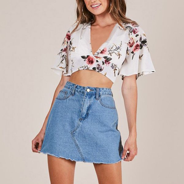 women's blouses & shirts summer chiffon blouse women deep v-neck bare midriff crop back hole hollow out short flare sleeve floral, White
women's blouses & shirts summer chiffon blouse women deep v-neck bare midriff crop back hole hollow out short flare sleeve floral, White