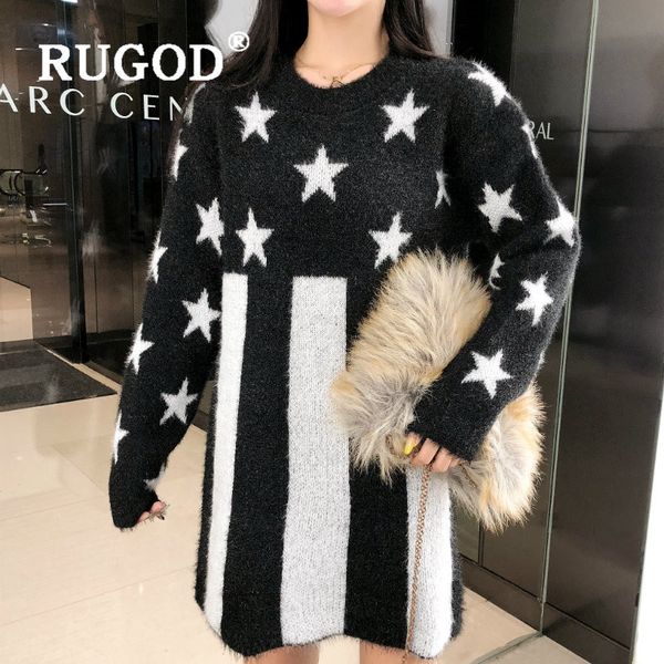 rugod new autumn woman sweater pullovers o neck star pattern stripe loose knitted pull long style fashionable female sweater, White;black
rugod new autumn woman sweater pullovers o neck star pattern stripe loose knitted pull long style fashionable female sweater, White;black