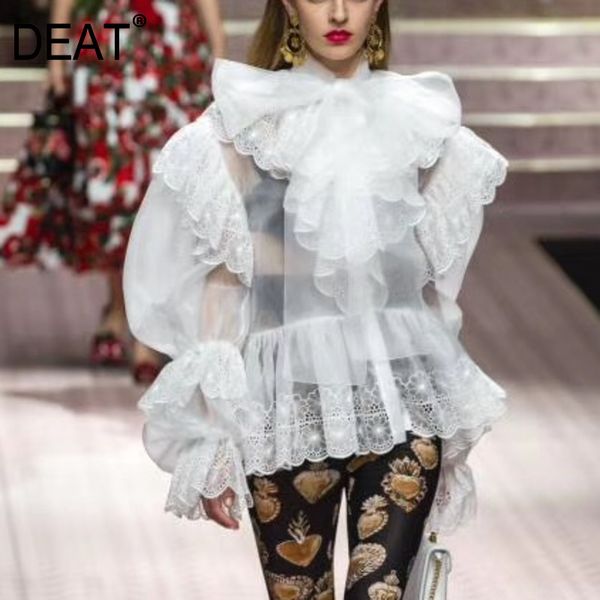 deat 2019 new spring and summer fashion women clothing bow collar flare sleeves hollow out female lace blouse be949, White
deat 2019 new spring and summer fashion women clothing bow collar flare sleeves hollow out female lace blouse be949, White
