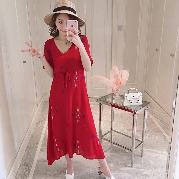 9368#maternity clothes summer embroidery red short sleeve easy matching loose stylish dress for pregnant women mom dress, White
9368#maternity clothes summer embroidery red short sleeve easy matching loose stylish dress for pregnant women mom dress, White