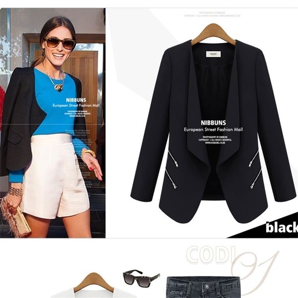 women's suits & blazers 2021 spring solid color personality zipper womens mujer casual fashion thin long sleeve feminino office wear sm, White;black
women's suits & blazers 2021 spring solid color personality zipper womens mujer casual fashion thin long sleeve feminino office wear sm, White;black