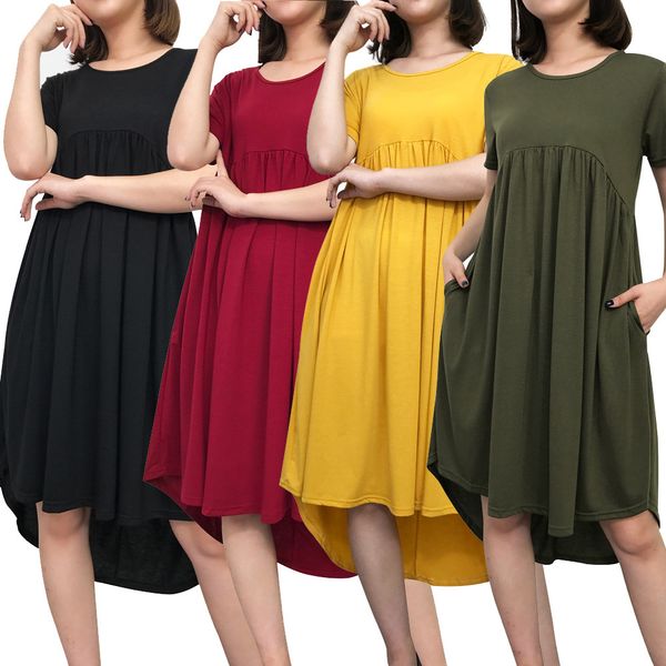 women's summer dress round neck short sleeve pockets pleated loose irregular casual dress in army green black wine red yellow, Black;gray
women's summer dress round neck short sleeve pockets pleated loose irregular casual dress in army green black wine red yellow, Black;gray