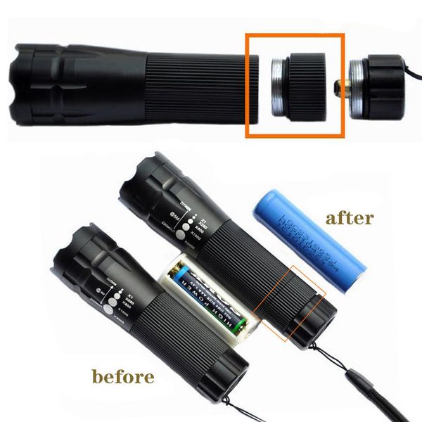 extension tube for flashlight torch 18650 battery extended lengthen fitting outdoor equipment
extension tube for flashlight torch 18650 battery extended lengthen fitting outdoor equipment