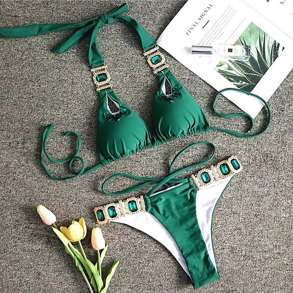 vikinii green crystal bikinis 2020 halter swimwear women bathing suits rhinestone luxury diamond swimsuit women bikini set, White;black
vikinii green crystal bikinis 2020 halter swimwear women bathing suits rhinestone luxury diamond swimsuit women bikini set, White;black
