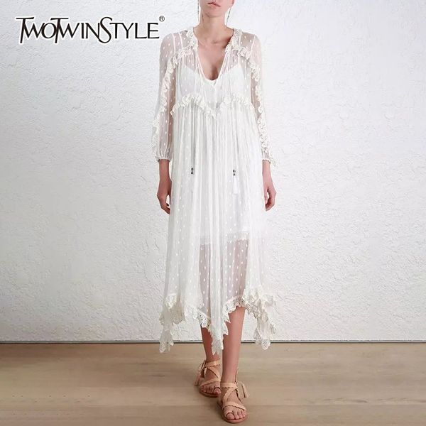 twotwinstyle heavy embroidery lace dress female v neck wrist sleeve asymmetrical with vest women's dresses 2019 casual spring, Black;gray
twotwinstyle heavy embroidery lace dress female v neck wrist sleeve asymmetrical with vest women's dresses 2019 casual spring, Black;gray