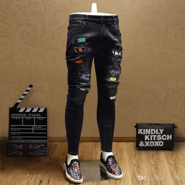 fashion patch ripped skinny jeans men streetwear black straight jean pants smj06 t200410
fashion patch ripped skinny jeans men streetwear black straight jean pants smj06 t200410