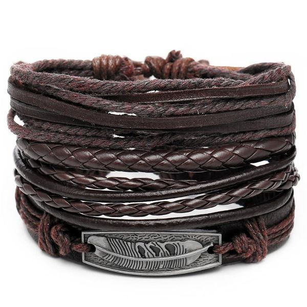 europe and the united states new fashion black men's leather bracelet creative simple feather woven bracelet, Golden;silver
europe and the united states new fashion black men's leather bracelet creative simple feather woven bracelet, Golden;silver