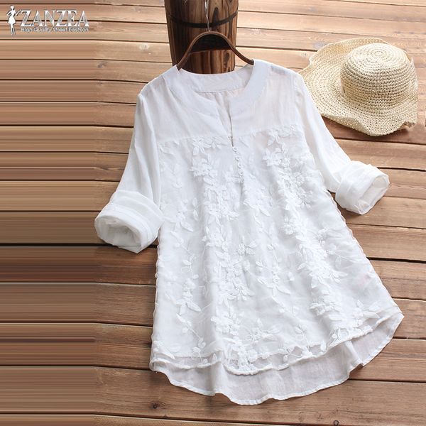 fashion embroidery women's summer blouse 2020 zanzea elegant v neck long sleeve shirts female button blusas plus size tunic, White
fashion embroidery women's summer blouse 2020 zanzea elegant v neck long sleeve shirts female button blusas plus size tunic, White