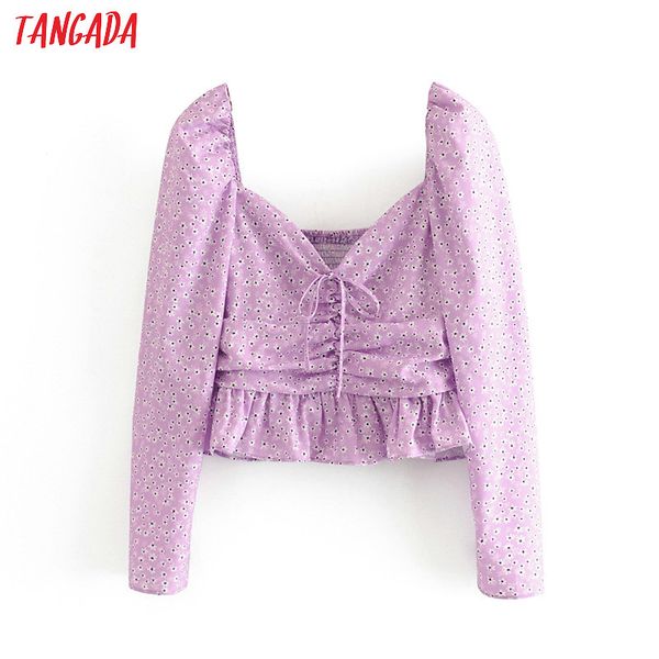 women's blouses & shirts tangada women retro purple floral print pleated crop blouse long sleeve 2021 chic female slim shirt 3h456, White
women's blouses & shirts tangada women retro purple floral print pleated crop blouse long sleeve 2021 chic female slim shirt 3h456, White