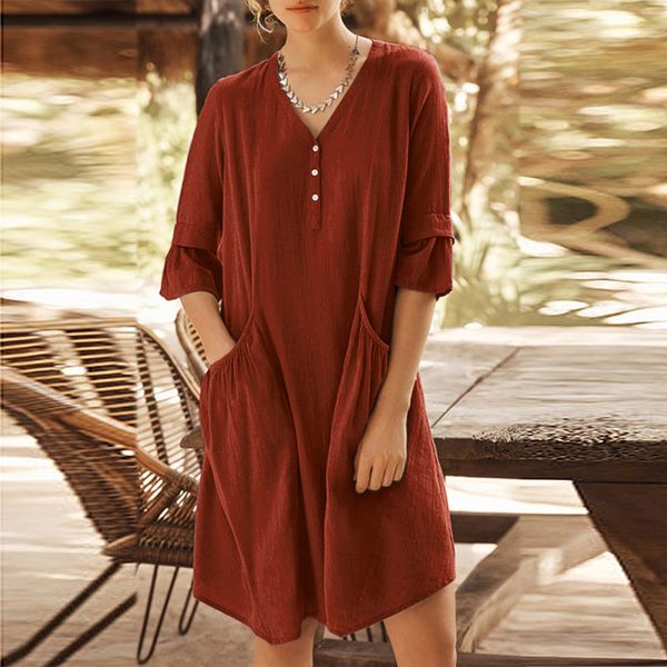 2019 dresses women summer casual solid half sleeve button dress round neck pocket dress solid longue femme vestidos, Black;gray
2019 dresses women summer casual solid half sleeve button dress round neck pocket dress solid longue femme vestidos, Black;gray