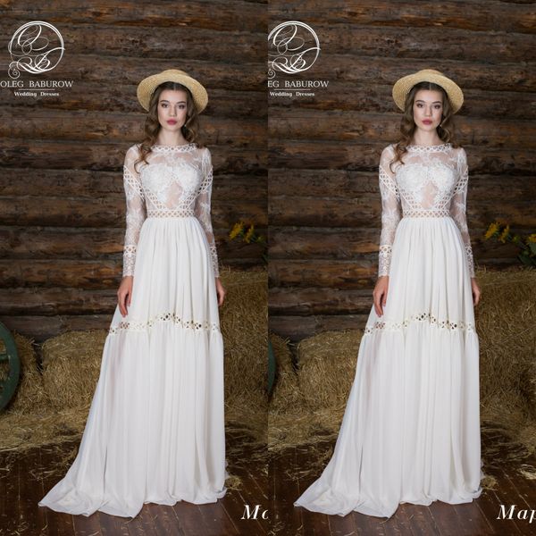 2019 chic chiffon boho wedding dresses jewel neck a line sweep train long sleeves beach wedding dress custom vestidos de novia bridal gowns, White
2019 chic chiffon boho wedding dresses jewel neck a line sweep train long sleeves beach wedding dress custom vestidos de novia bridal gowns, White