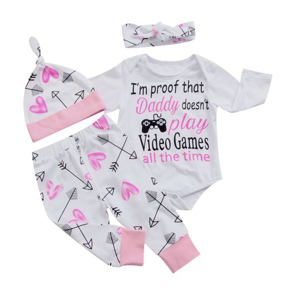 4PCS Set Newborn Baby Boy Girl Clothes Long Sleeve Letter Print Romper Tops+Long Pant Trouser Headband Hat Outfit Arrow Clothing
4PCS Set Newborn Baby Boy Girl Clothes Long Sleeve Letter Print Romper Tops+Long Pant Trouser Headband Hat Outfit Arrow Clothing