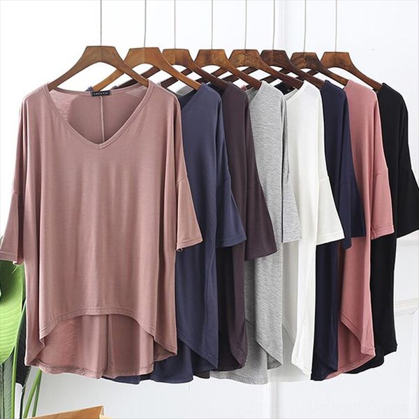 2020 summer modal v-neck middle sleeve front t- short back long t-shirt women's casual loose base shirt top, White
2020 summer modal v-neck middle sleeve front t- short back long t-shirt women's casual loose base shirt top, White