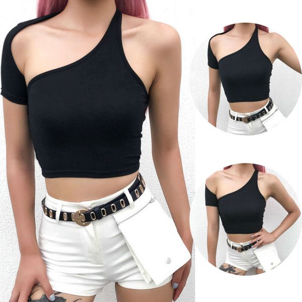 fashion solid sleeveless one shoulder irregular blouse women crop top, Black;blue
fashion solid sleeveless one shoulder irregular blouse women crop top, Black;blue