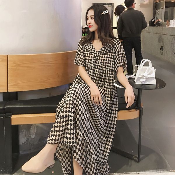 1909#maternity clothes summer short sleeve v neck plaid slim easy matching loose stylish dress for pregnant women mom dress, White
1909#maternity clothes summer short sleeve v neck plaid slim easy matching loose stylish dress for pregnant women mom dress, White