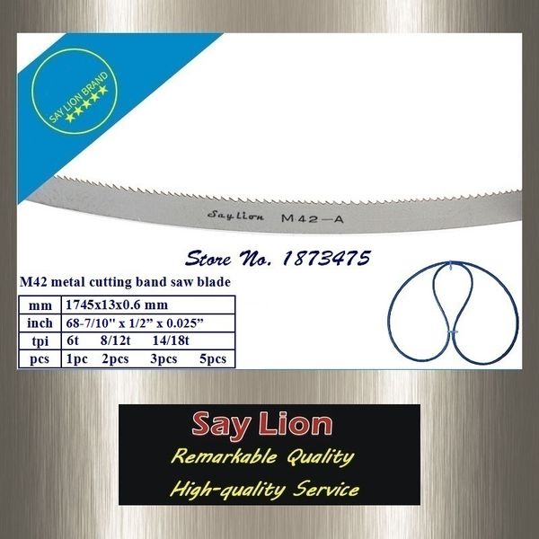 1745x13x0.6 (68-7/10"x1/2"x0.025") metal, wood, multiple cutting m42 bi-metal band saw blade 6t, 8/12t, 14/18t (1-5pcs
1745x13x0.6 (68-7/10"x1/2"x0.025") metal, wood, multiple cutting m42 bi-metal band saw blade 6t, 8/12t, 14/18t (1-5pcs