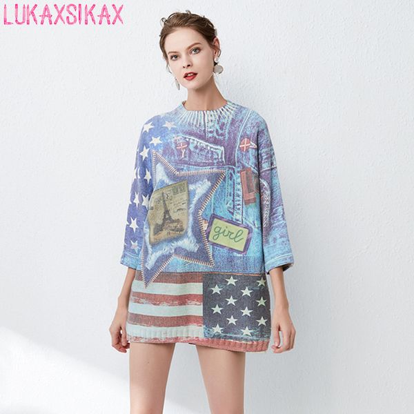 lukaxsikax 2019 new autumn winter women sweater original imitation denim printing loose knitted pullover sweater, White;black
lukaxsikax 2019 new autumn winter women sweater original imitation denim printing loose knitted pullover sweater, White;black