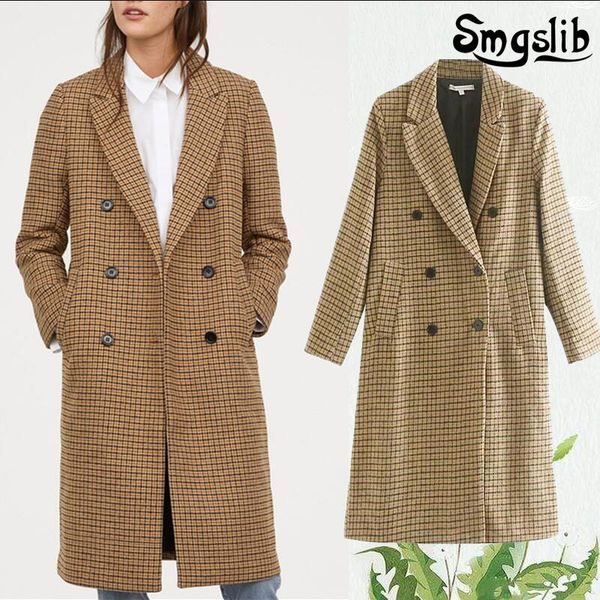 2019 women's blend coat winter trench coat england vintage double breasted notched plaid woollen cloth straight long, Black
2019 women's blend coat winter trench coat england vintage double breasted notched plaid woollen cloth straight long, Black