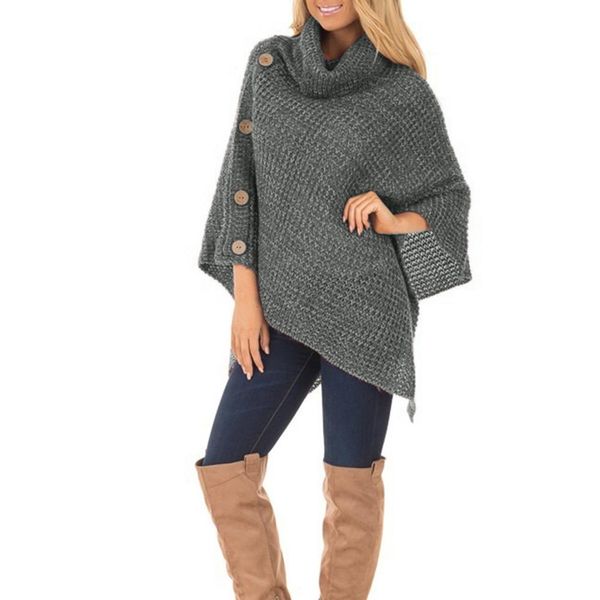 women's knit turtle neck poncho with button irregular hem pullover sweaters winter clothes women oversized sweater #7, Black
women's knit turtle neck poncho with button irregular hem pullover sweaters winter clothes women oversized sweater #7, Black