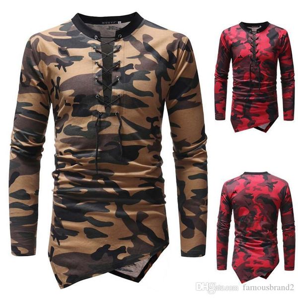 mens camouflage print designer tshirts personality tie neckline slim irregular hem mens tees casual males clothing, White;black
mens camouflage print designer tshirts personality tie neckline slim irregular hem mens tees casual males clothing, White;black