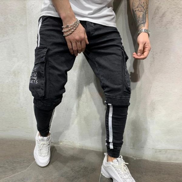 men jeans printed letter jogger trousers male 2020 pocket design length denim pant striped zipper pencil pants streetwear, Blue
men jeans printed letter jogger trousers male 2020 pocket design length denim pant striped zipper pencil pants streetwear, Blue