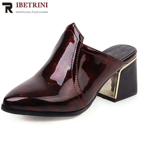 ribetrini new female elegant high hoof heels shoes woman fashion patent pu summer pumps women casual slip-on heeled mules, Black
ribetrini new female elegant high hoof heels shoes woman fashion patent pu summer pumps women casual slip-on heeled mules, Black