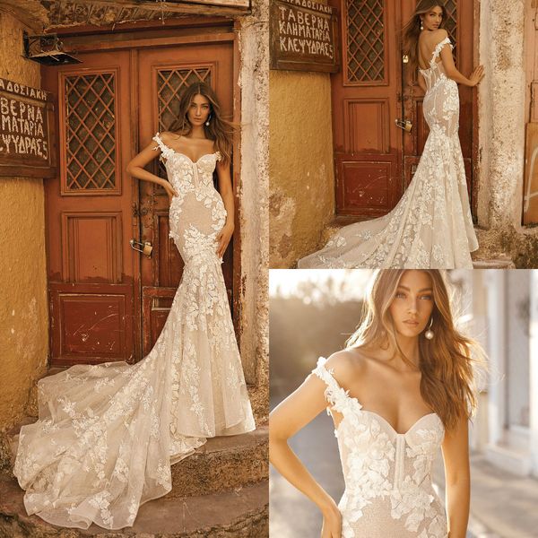 2019 berta mermaid wedding dresses off the shoulder lace appliques sweep train country bridal gowns custom gorgeous beach wedding dress, White
2019 berta mermaid wedding dresses off the shoulder lace appliques sweep train country bridal gowns custom gorgeous beach wedding dress, White