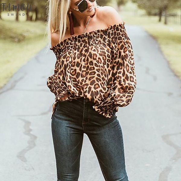 women blouses fashion off shoulder leopard long sleeve print puff long sleeve loose winter clothes 2020 new women clothing, White 
women blouses fashion off shoulder leopard long sleeve print puff long sleeve loose winter clothes 2020 new women clothing, White