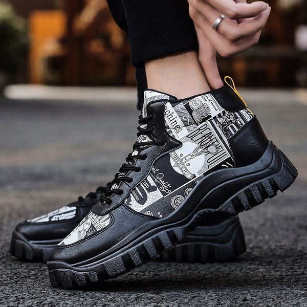 brand new men lace-up shoes casual pu leather sneakers waterproof stylish graffiti designer male platform footwear ankle boots, Black
brand new men lace-up shoes casual pu leather sneakers waterproof stylish graffiti designer male platform footwear ankle boots, Black
