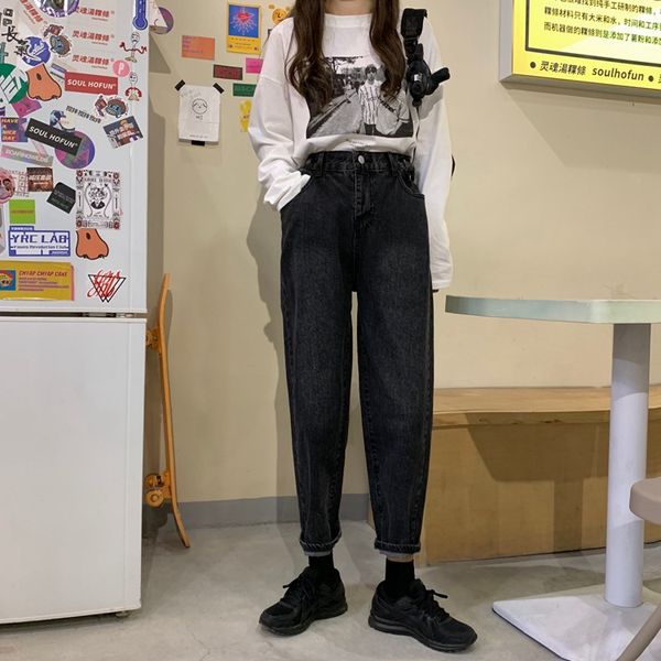 p shoot 2020 spring women's dress korean-style slimming high-waisted capri pants jeans straight-cut radish harem dad pants, Blue
p shoot 2020 spring women's dress korean-style slimming high-waisted capri pants jeans straight-cut radish harem dad pants, Blue