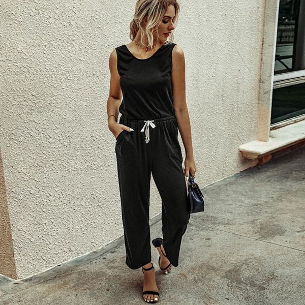women sleeveless elegant jumpsuits casual lace-up jumpsuit round neck solid pocket wide leg pants ladies female rompers d30, Black;white
women sleeveless elegant jumpsuits casual lace-up jumpsuit round neck solid pocket wide leg pants ladies female rompers d30, Black;white