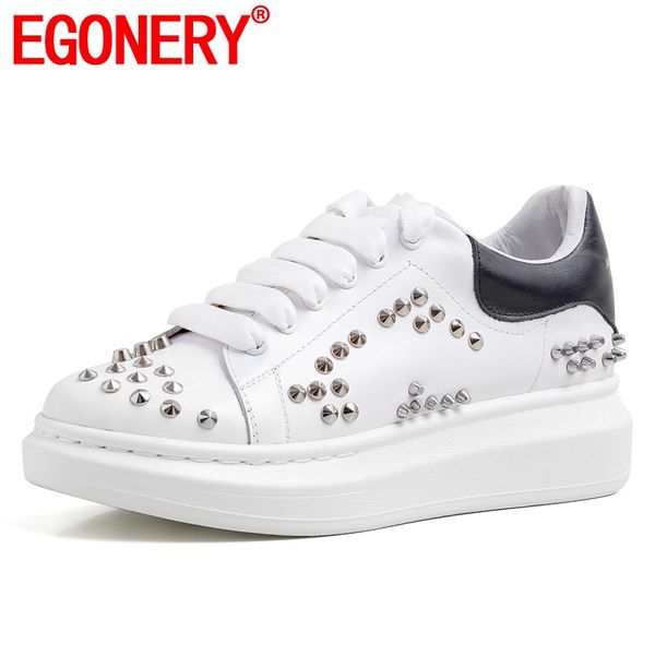 egonery cool rivet sneakers genuine leather women's flats shoes autumn spring casual lace-up round toe thinck platform shoes, Black
egonery cool rivet sneakers genuine leather women's flats shoes autumn spring casual lace-up round toe thinck platform shoes, Black