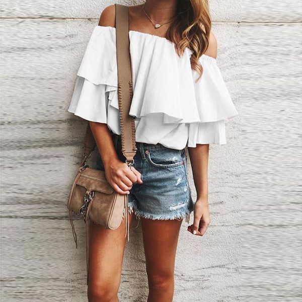 casual chiffon blouse women's off-shoulder fashion europe and america flounced half-sleeve shirt loose-fit short-sleeved wom, White
casual chiffon blouse women's off-shoulder fashion europe and america flounced half-sleeve shirt loose-fit short-sleeved wom, White