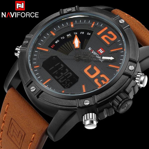 naviforce brand dual display watch men sport quartz led watches leather band analog digital wrist watches 30m waterproof clock y19051403, Slivery;brown
naviforce brand dual display watch men sport quartz led watches leather band analog digital wrist watches 30m waterproof clock y19051403, Slivery;brown